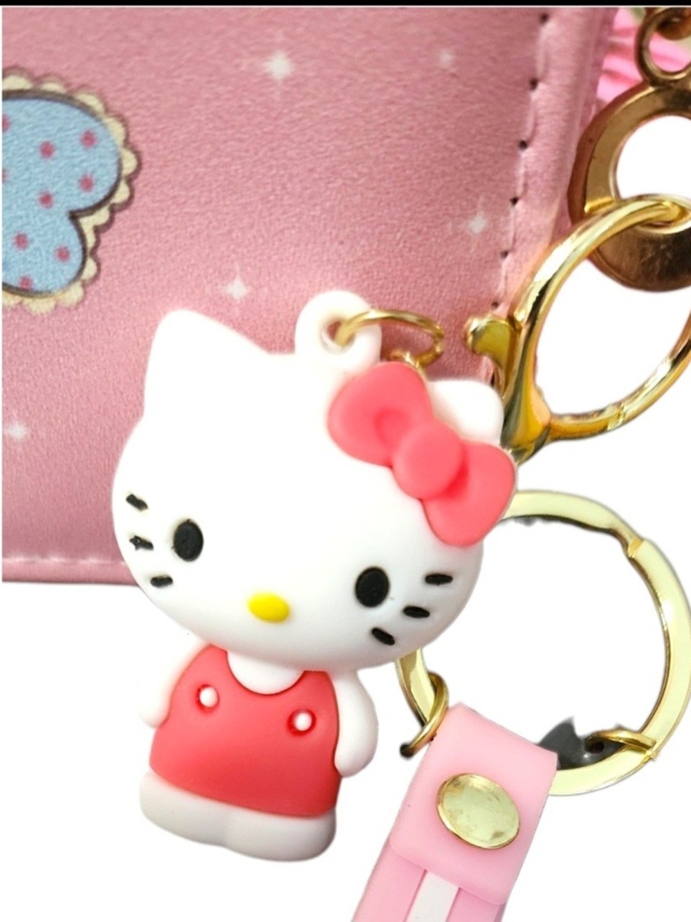 Hello Kitty Pink Zipper Wristlet Wallet with Hello Kitty Keychain- Vegan Leather - Picture 6 of 10